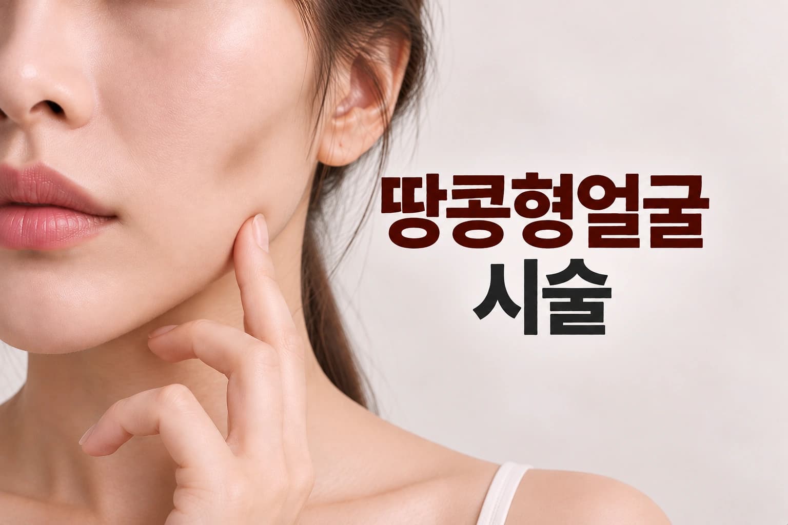 땅콩형 얼굴 특징을 보여주는 여성 얼굴과 시술 종류를 알려주는 컨텐츠 썸네일